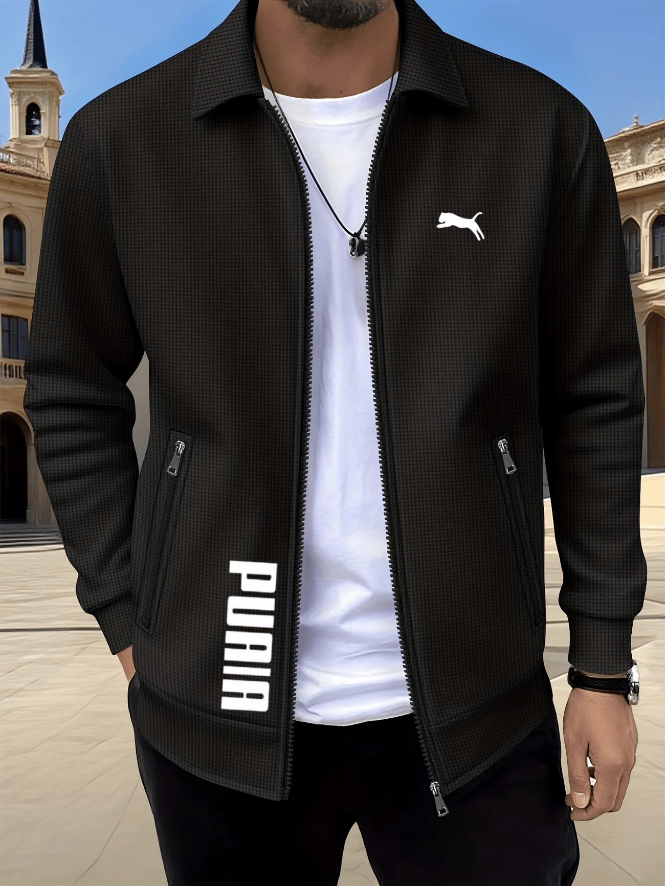 Fashionable men's waffle lapel jacket, new spring and autumn casual zip-up coat with high-end texture, versatile casual cardigan