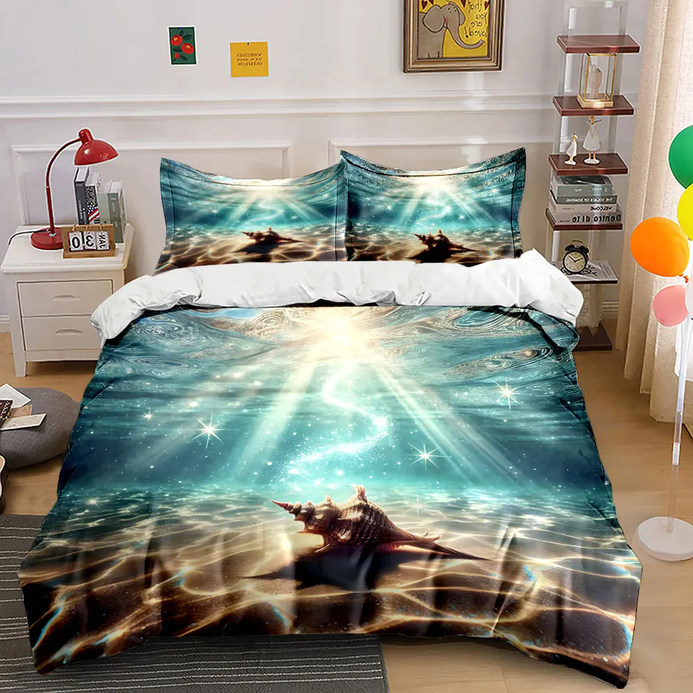

Seashell under shimmering sunlight Duvet Cover Set with 3D Printing Design Soft Polyester Bedding Set All-Season Comfort