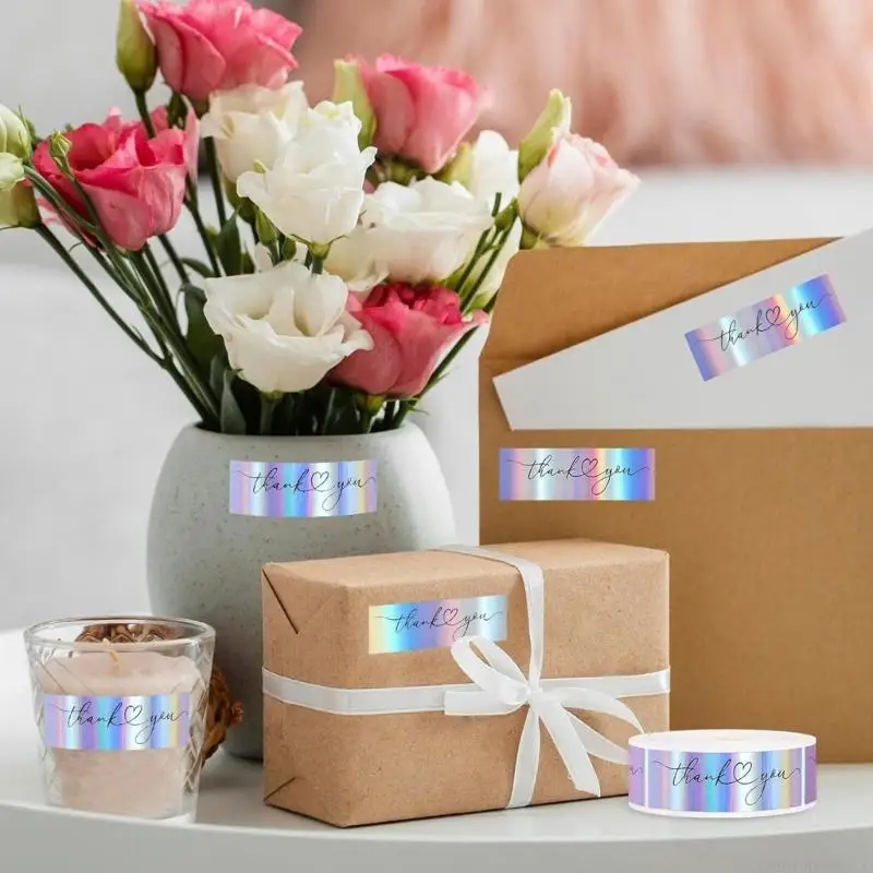 D5BB Thank You Sticker Label Roll Coated Paper Adhesive Seals for Wrapping Gifts, Closing Packages and Envelope Presentation