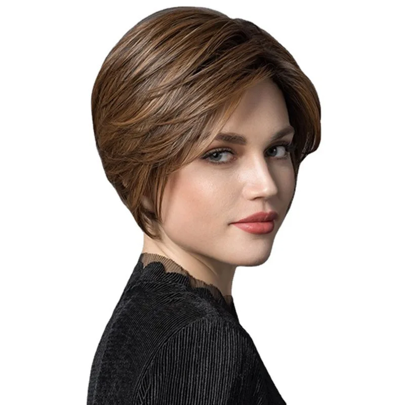 Fashionable internet celebrity bobo style brown short synthetic hair wig, versatile