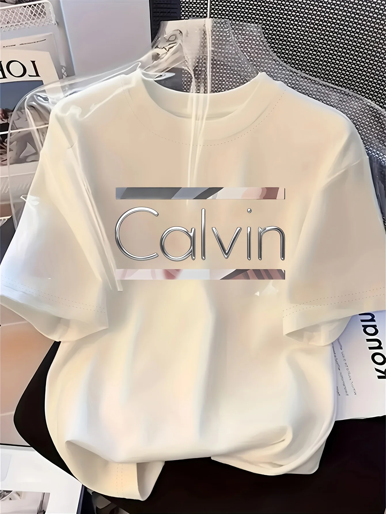 Reflective Metallic Letter Graphic Tee For Men Made Of 100% Cotton Perfect For Summer Streetwear And Casual Urban Outfits