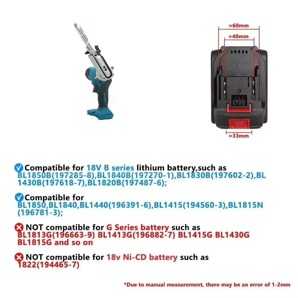 Electric Mini Belt Sander Cordless Sander Polisher Power Tools 5-Speed with Belts for Wood Metal Work for Makita 18V No Battery