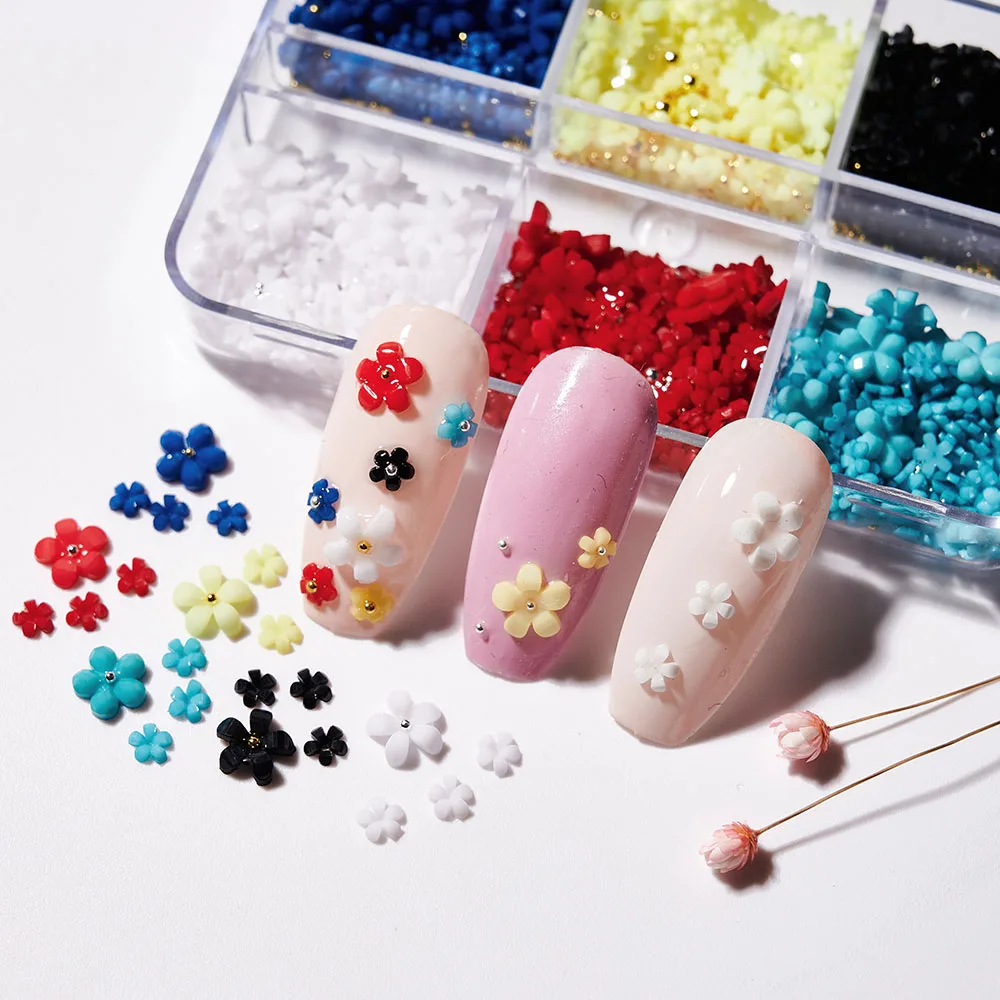 6 Grids 3D Acrylic Flower Nail Decoration UV Color-Change Flower With Steel Beads Kawaii Nail Charms Supplies For Manicure decor