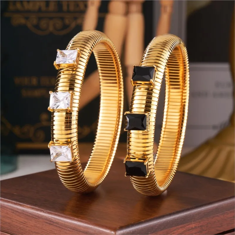 Rock Hip Hop Punk Style Gold Color Stainless Steel Bracelet Bnagles For Women Soft Micro Stretch Women's Chunky Bracelets Bangle