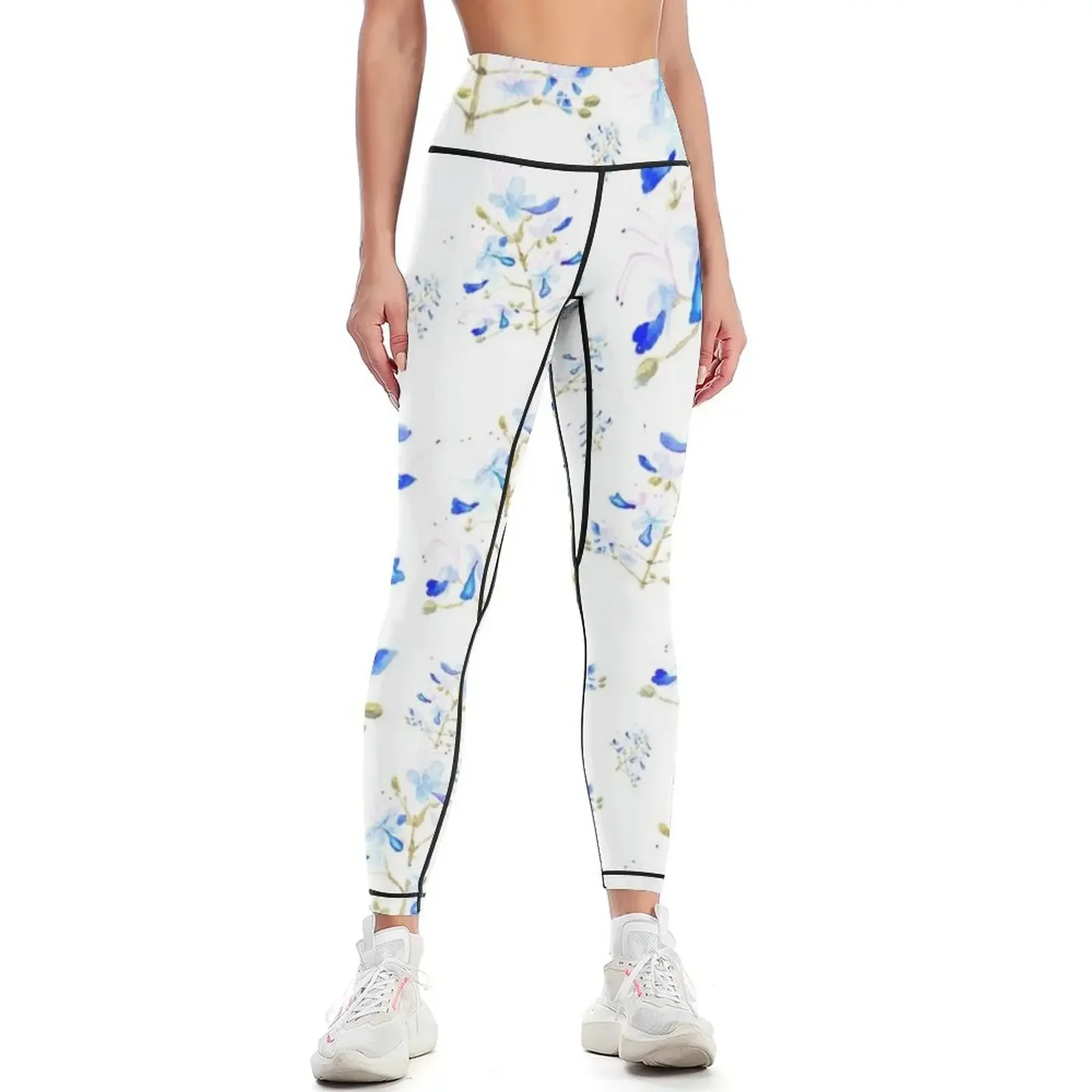 

little blue flowers pattern Leggings sports tennis for sports for push up Tight fitting woman push up tights for Womens Leggings