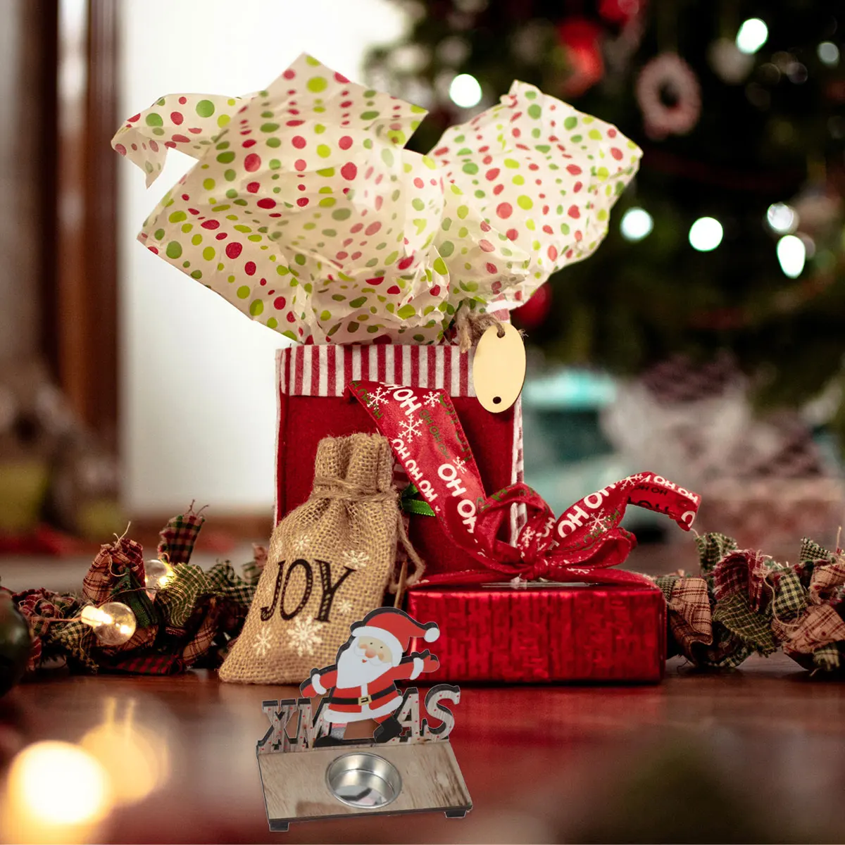 3 قطعة عيد الميلاد حامل خشبي الكرتون نمط Tealight حامل سطح المكتب ديكور سانتا كلوز ثلج الأيائل الشمعدان لتناول الطعام