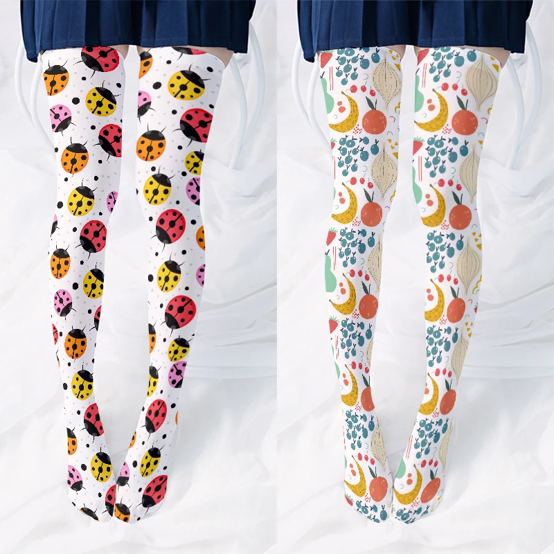 Pink Ladies Stockings High Quality 3D Printing Fashion Flower Strawberry Cherry Long Stockings Harakuku Cute Funny JK Calf Socks