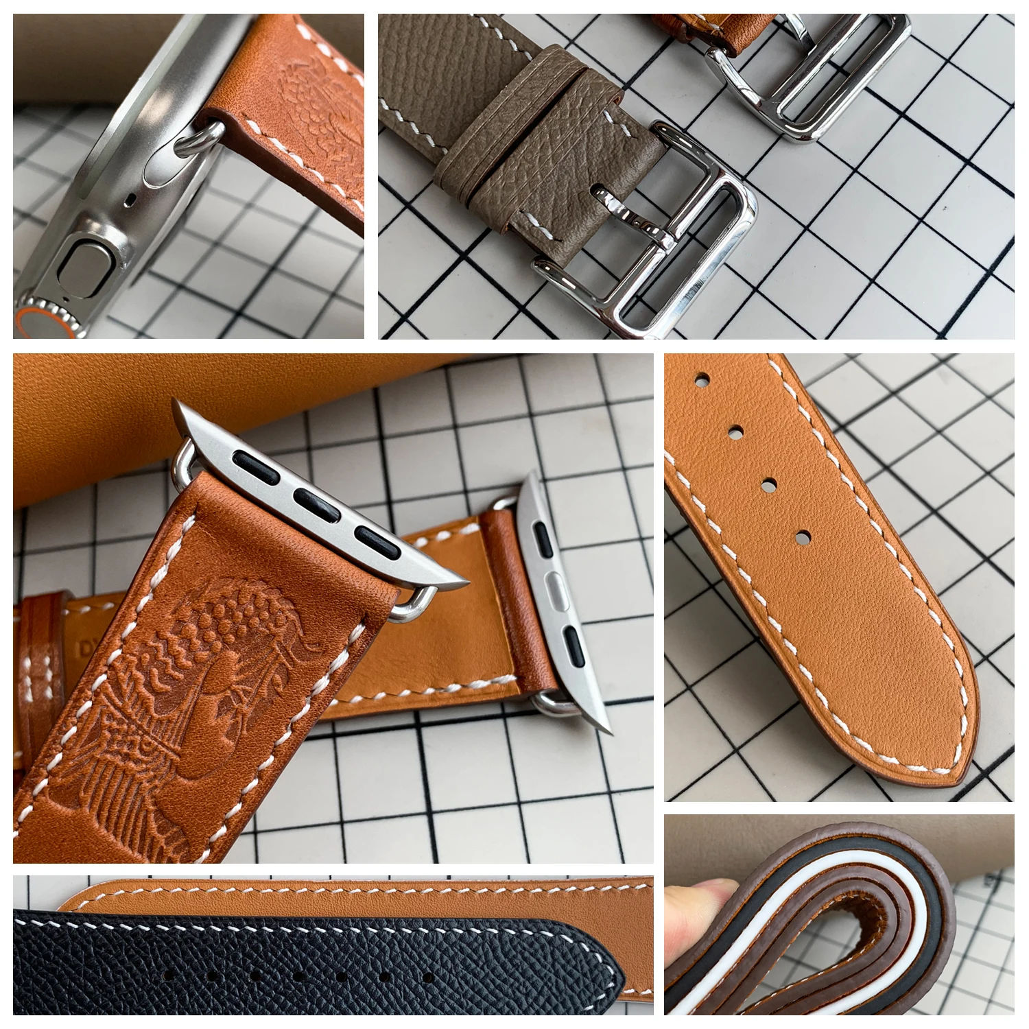 Kebitt High Quality Swift Barenia Epsom Leather Single Tour Iwatch Band For Apple Watch Ultra 1 2 10 9  8 7 6 Strap 42MM46MM49MM