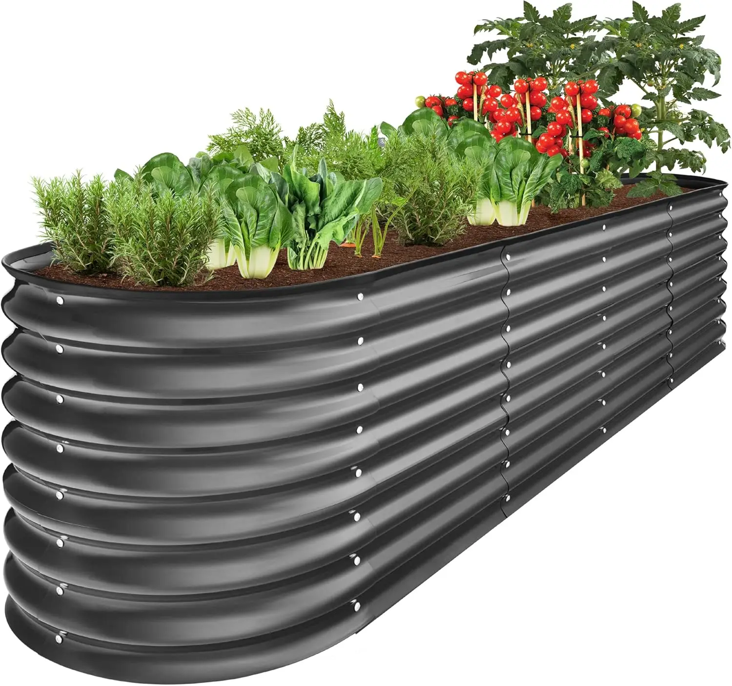 

8x2x2ft Metal Raised Garden Bed, Oval Outdoor Deep Root Planter Box for Vegetables, Herbs w/ 4 Support Bars