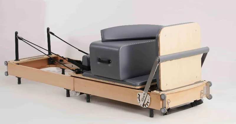 YTYIN Professional Foldable Wood Pilates Reformer Machine With Jump Board & Box, Space-Saving Portable Home Yoga Pilates Carriag