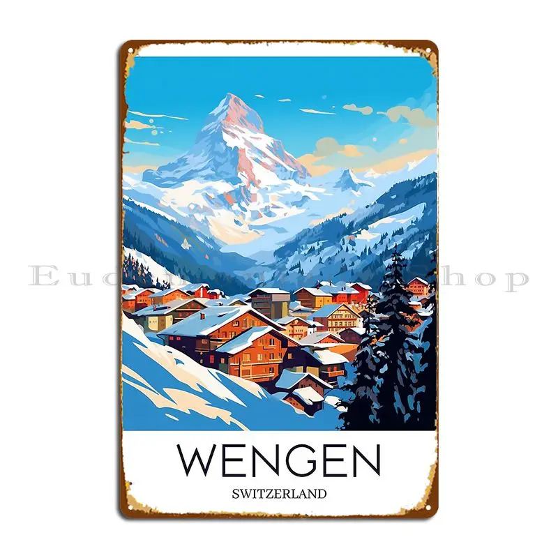 A Pop Art Travel Print Of Wengen Switzerland Studioredkoala Metal Sign Plaques Custom Party Cinema Wall Decor Tin Sign Poster