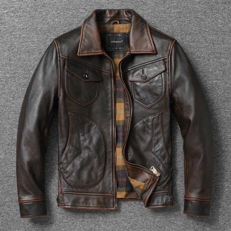 

Американская байкерская мужская куртка из натуральной кожи Mendoza Stone Mill, потертая двухцветная фермерская мотоциклетная молодежная мужская куртка из воловьей кожи