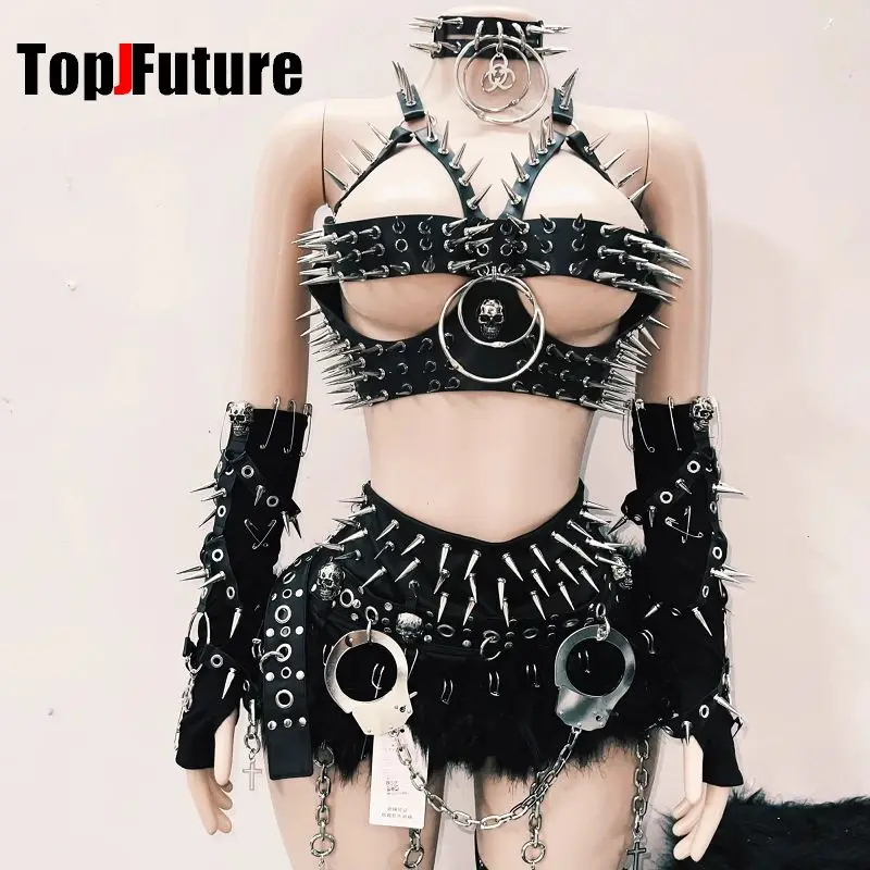 Guantes góticos oscuros Y2K para chica picante, subcultura de Rock Sexy, remaches para mujer, mano de obra pesada, festival de música, decoración de Collar de Hip-hop