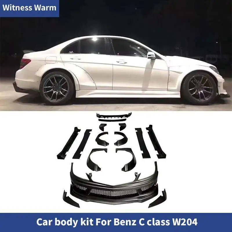 

W204 Wide Body Kit Front bumper Car Wheel Eyebrows Rear Lip Diffuser Spoiler Side Skirts for Benz W204 C180 C200 C260 C300 07+
