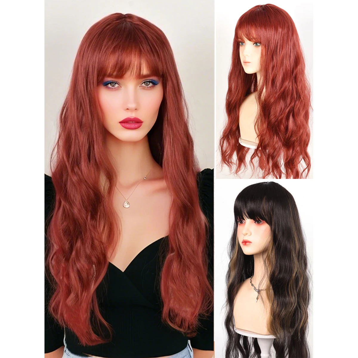 

Длинный вьющийся синтетический парик цвета красного вина, устойчивый к высоким температурам, для вечеринки, повседневного использования, парик