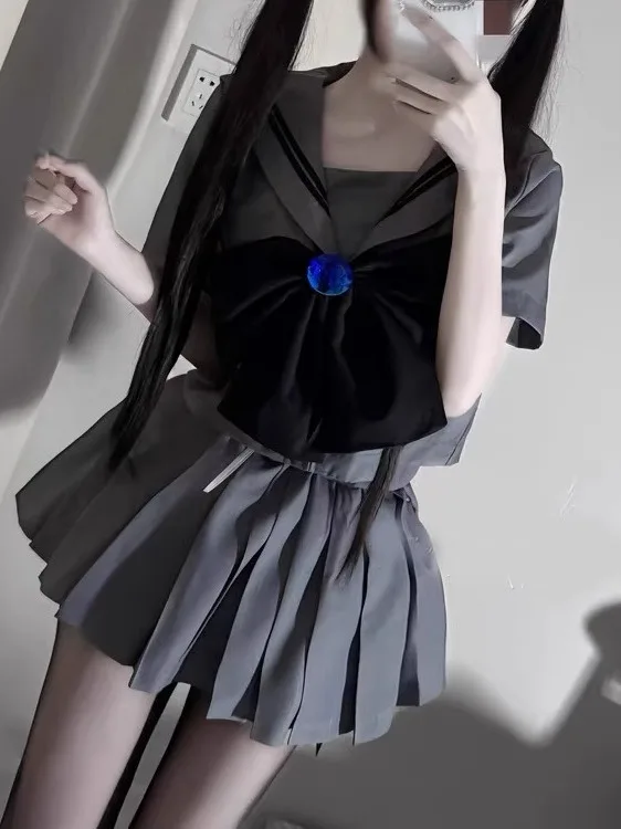 

ay Sailor Suit Set Women's Spring Autumn ort Long Sve Skirt Outfit High Waist orm Sle College Faion JK orm