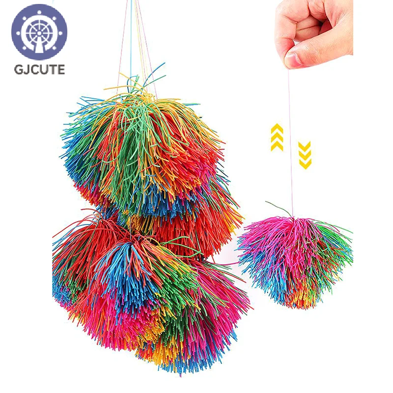 1pc Colorful Bouncy Stress Balls Rainbow Fidget Sensory Ball Stringy Balls Baby Stretchy Ball