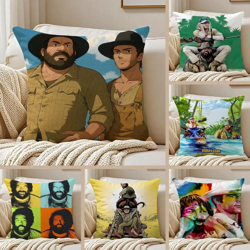 Classic Actor T-Terence Hill and Bud Spencer Cushion Cover Pillowcase Anti-dustmite Invisible Zipper Short Plush Sofa Cushion