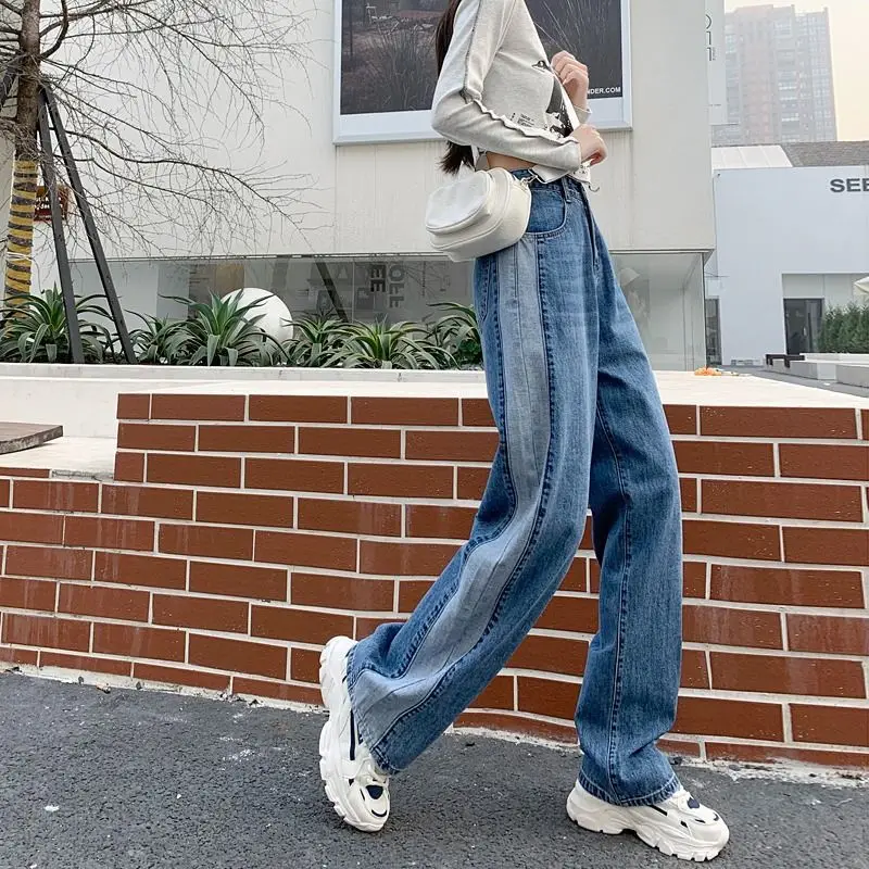 Pantaloni con tasche Jeans donna gamba dritta pantaloni donna blu vita alta Shot A Grunge Y2k Stretch Harajuku Fashion Denim Xxl