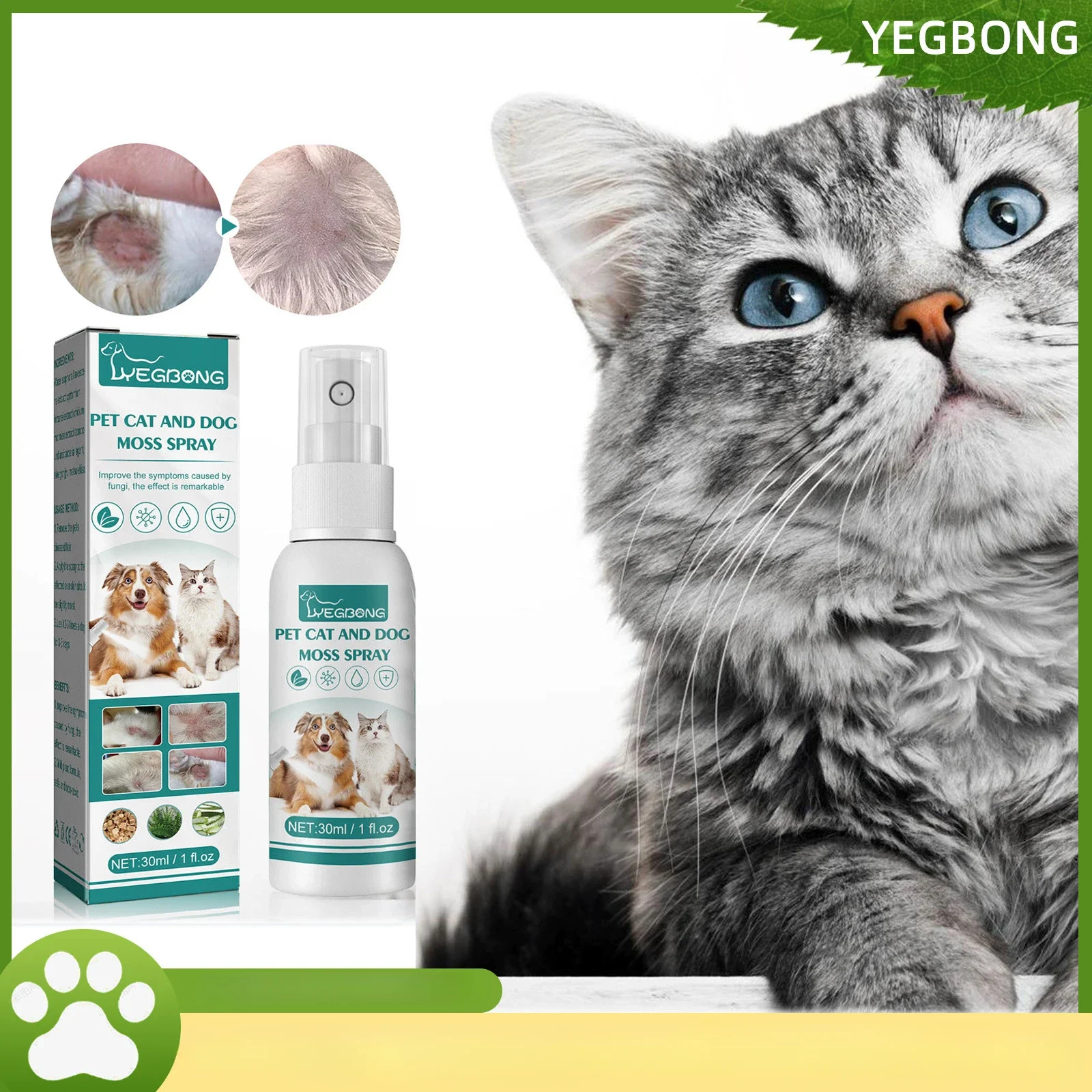 30ml Pet Cat and Dog Moss Spary Acrid Skin Itching Relieve Fungal Redness Swelling