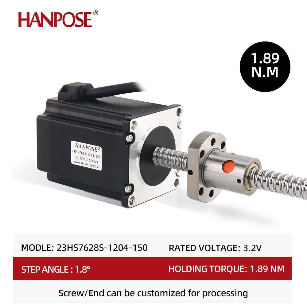 hanpose 23HS7628-SFU1204  L400 500 mm Nema 23 stepper motor 2.8A 189N.CM for 3D Medical machinery ball screw stepper motor