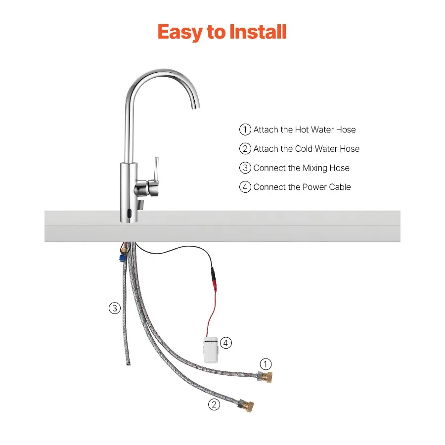 Touchless Kitchen Bar Sink Faucet, Single Handle Automatic Motion Sensor Bathroom Faucet, Hands-Free Adjustable Cold Hot Water