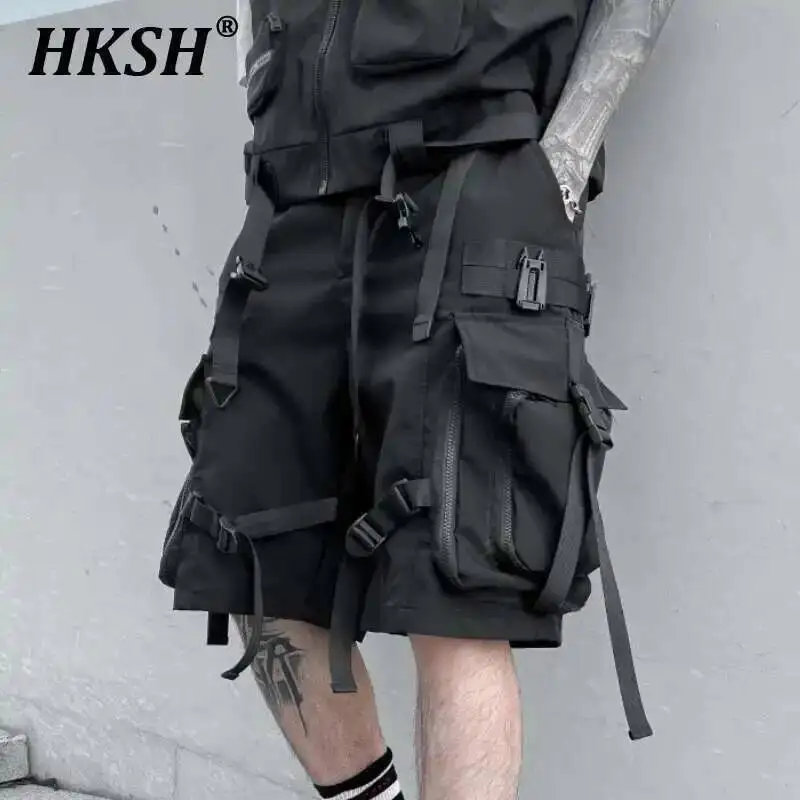 

HKSH Summer Functional Tide Shorts Men's Tide Tactical Dark Loose Techwear Straight Knee Length Pants Multi Pocket Capris HK0665