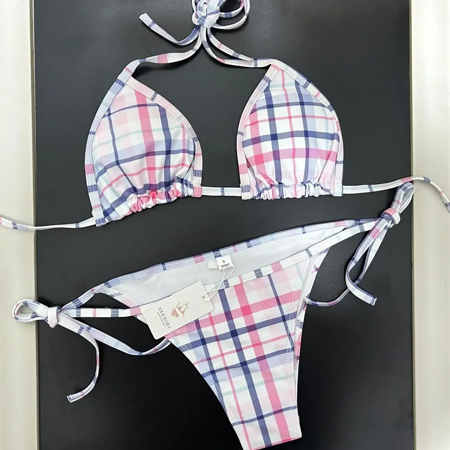 2025 New Women's Checkered Printed Sexy Bikini Fashion Style Slimming Holiday Swimsuit