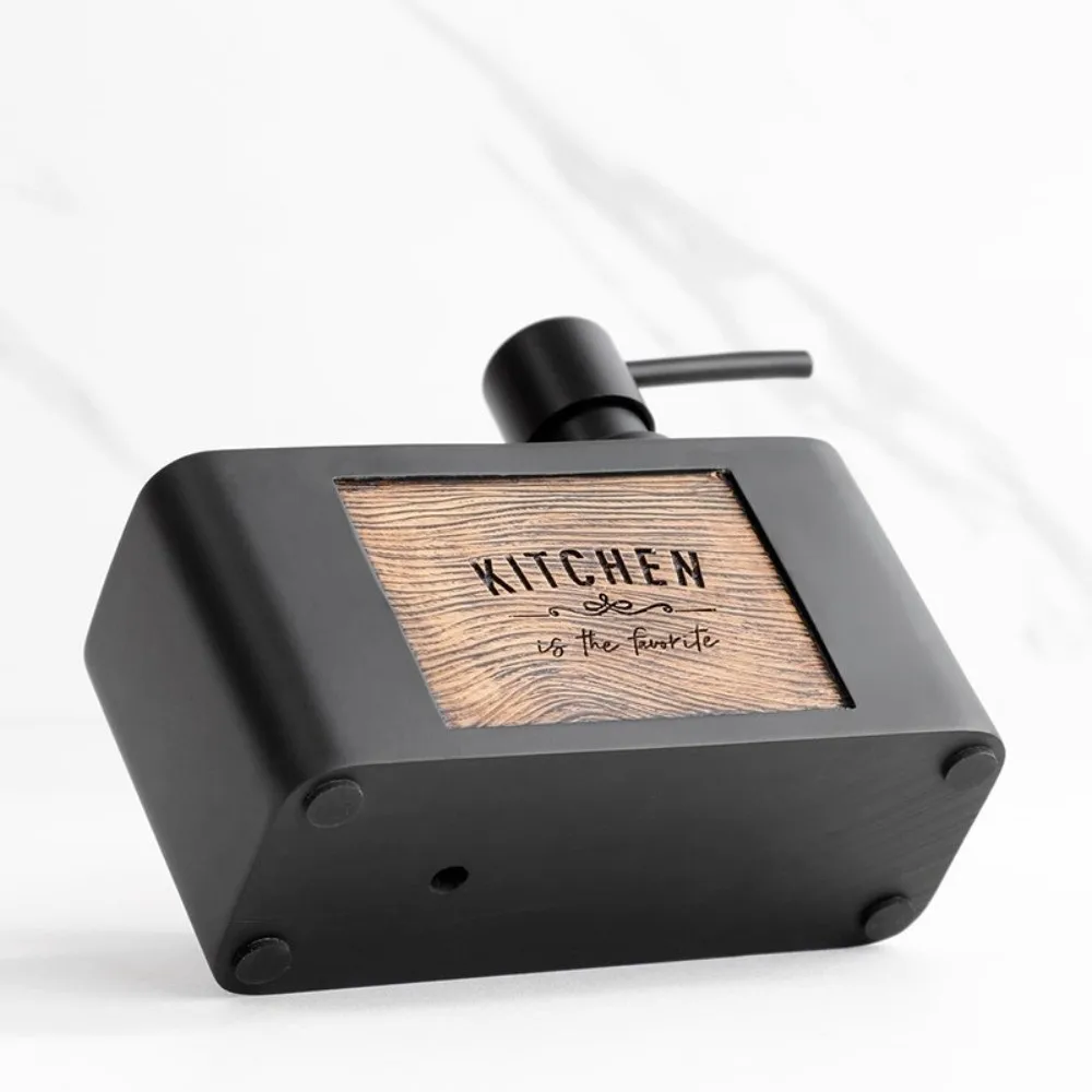 Press Type Kitchen Soap Dispenser with Sponge Holder Wood Grain Liquid Soap Container Refillable Lotion Bottle Kitchen Sink