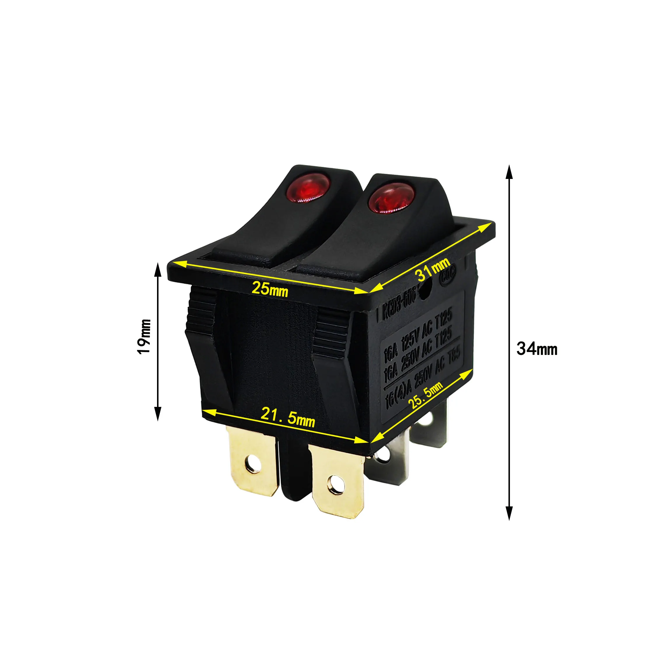 5PCS KCD3 Double Rocker Switch ON-OFF Position 6Pins Electrical Equipment with Light Power Switch 16A 250V AC Cat EYE LIGHT - view 5