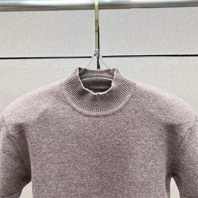 

Женский свитер, новый эластичный вязаный облегающий топ с короткими рукавами на зиму 2025 года, пуловер из 100% шерсти с высоким воротником y2k, женский джемпер