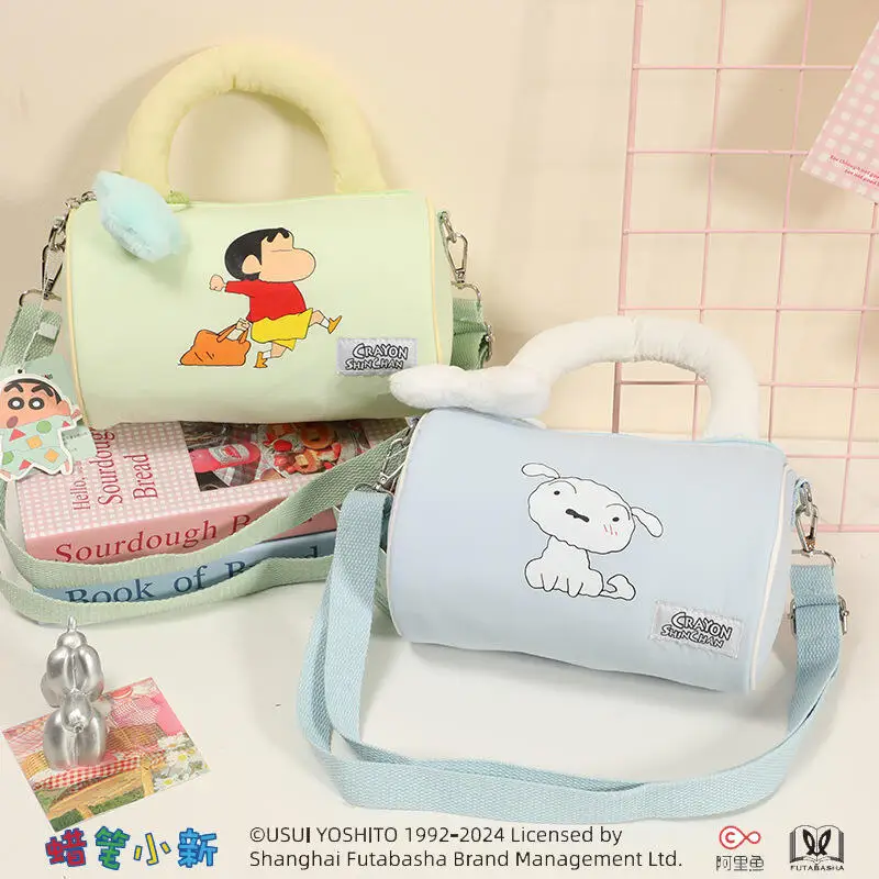 Crayon Shinchan Warm Cotton Padded Crossbody Bag Autumn Winter Plush Shoulder Purse Fashion Anime Handbag for Daily Shopping