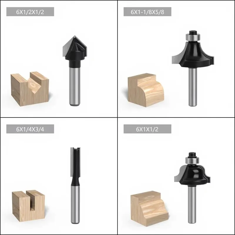 Black 6mm Shank 12-Piece Router Bit Set, Wooden Box Packaging, for Trimmer & Woodworking Milling Cutter
