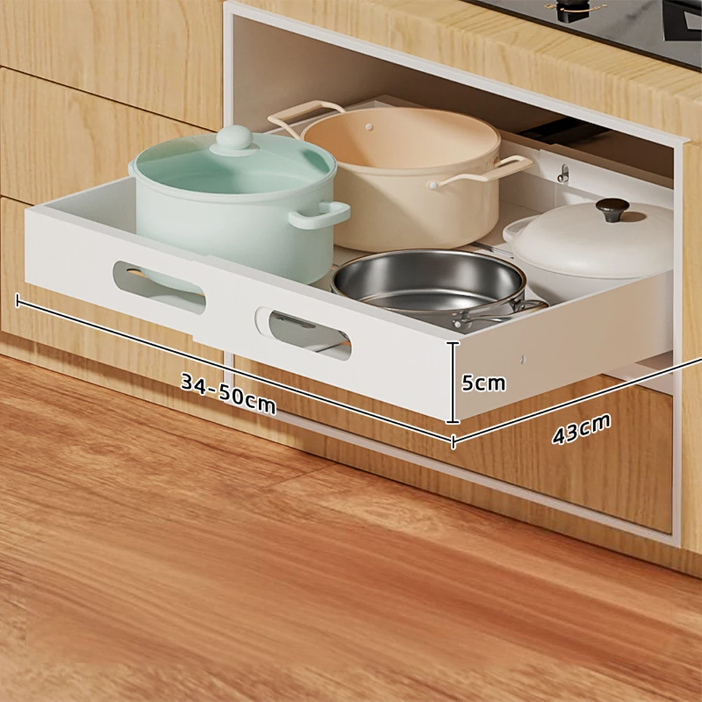 

Kitchen Telescopic Drawer, Carbon Steel Pull-out Extendable Storage Shelf Basket Drawer Slide Out Organiser For Cupboard Cabinet