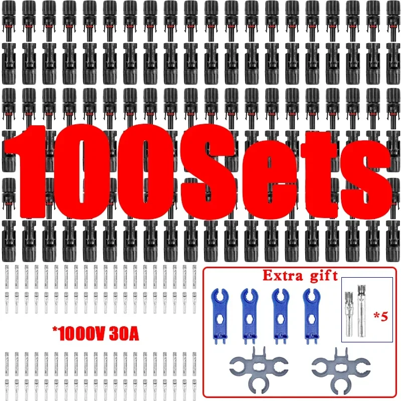 1/5/20/100 Sets PV Solar Connector  T/ Y Type Cable Splitter Coupler Combiner 30A 1000V Solar Panel Component Installation Kit