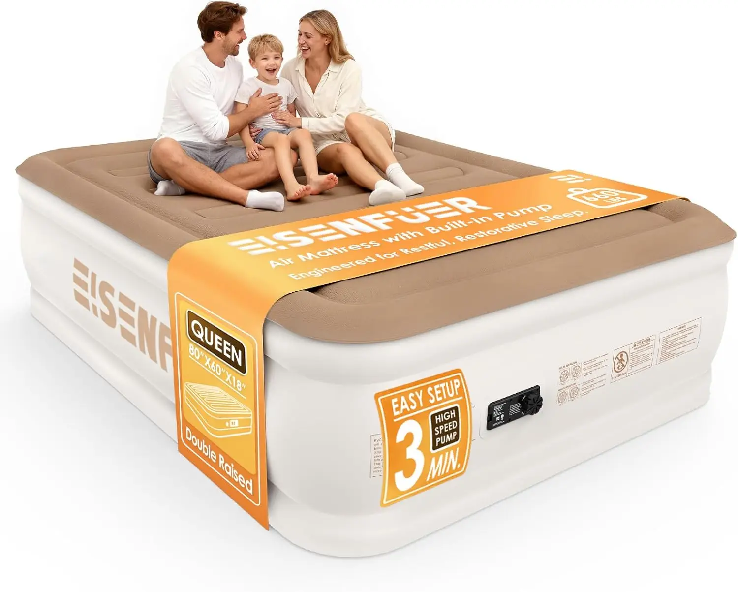 

Queen Air Mattress with Built-in Pump, 18" Raised Inflatable Bed, Durable Blow Up Mattress for Guests, Camping, Home Use