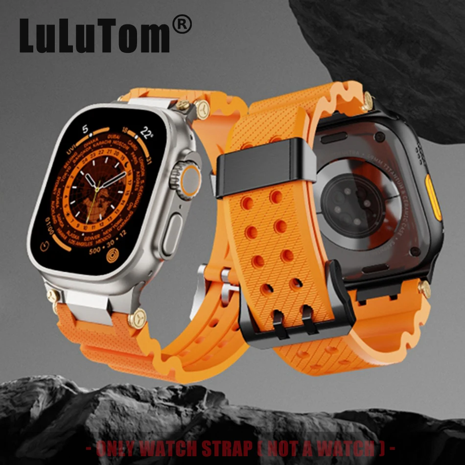 Correa de silicona de lujo, robusta y resistente, para Apple Watch Series 11, 10, 9, 8, 6, 7, 3, SE y 2 (iWatch). Tamaños de 42mm, 44mm, 45mm, 46mm y 49mm. Correa para hombre con conector metálico.