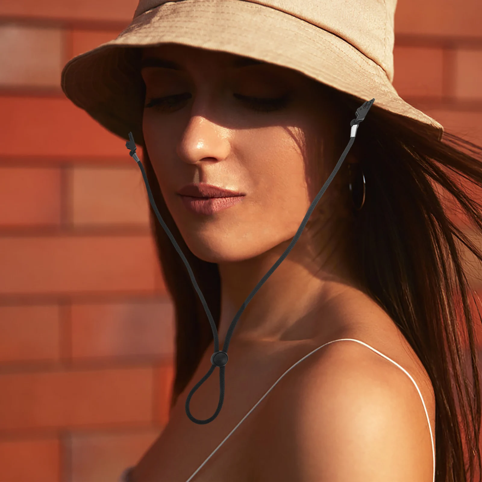 

Windproof Rope Hat Adjustable Retainer Cap Clip Strap Universal Cord Fastener Chin Security Clips Accessory Black Anti- Lost