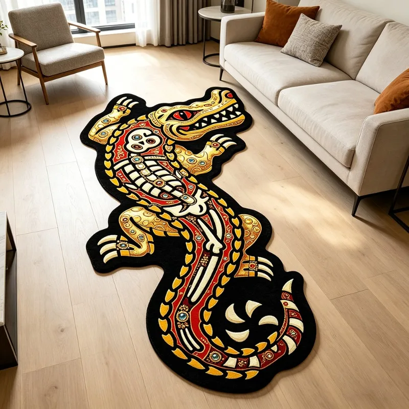 Luxuriöser Vintage-Edelstein-Krokodil-Teppich, unregelmäßiger Kunstteppich für das Wohnzimmer, weiche, waschbare Matte, Schlafzimmer-Bettvorleger