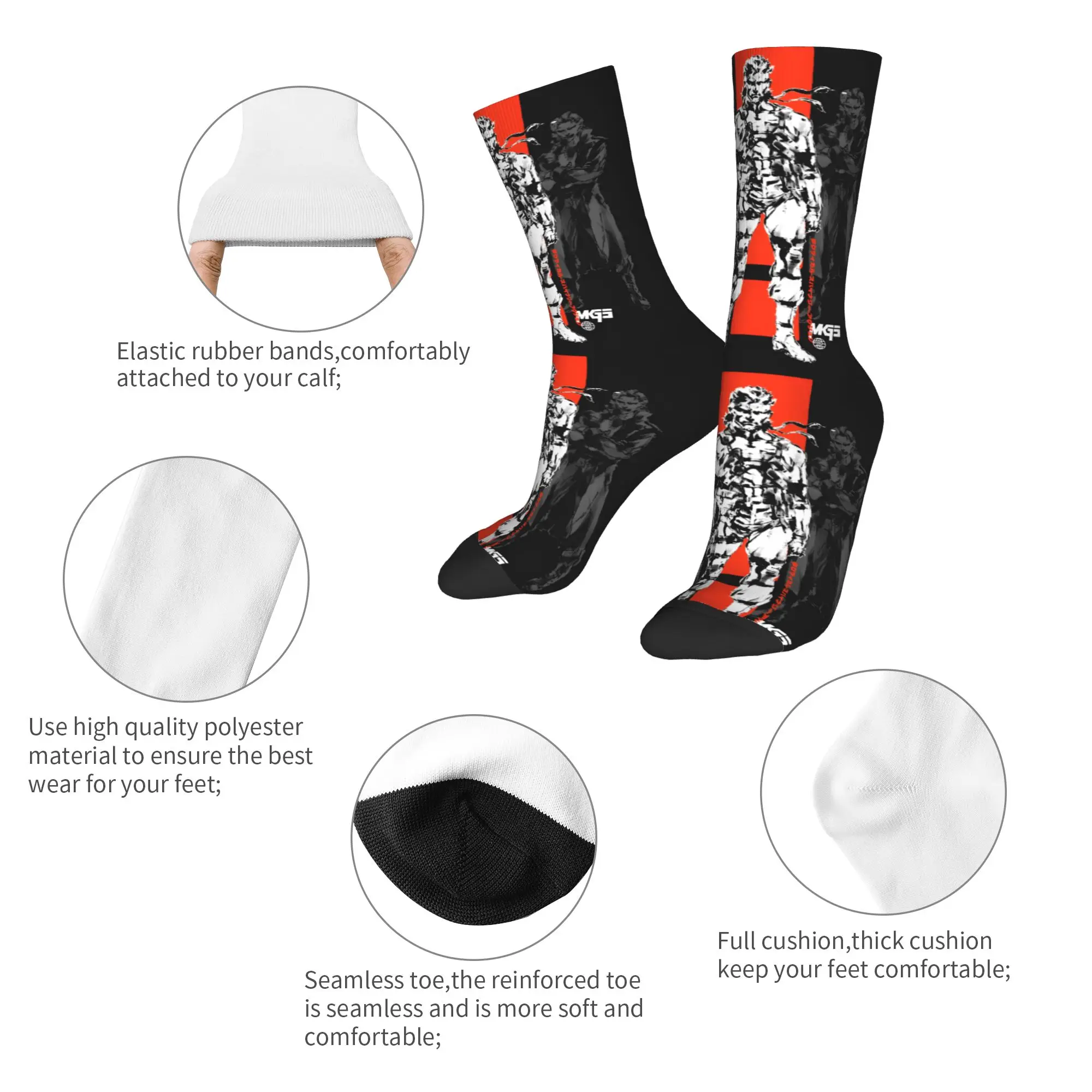 Custom Funny Print M-Metals G-Gears Socks for Women Men Stretch Summer Autumn Winter Action Adventure Video Game Crew Socks