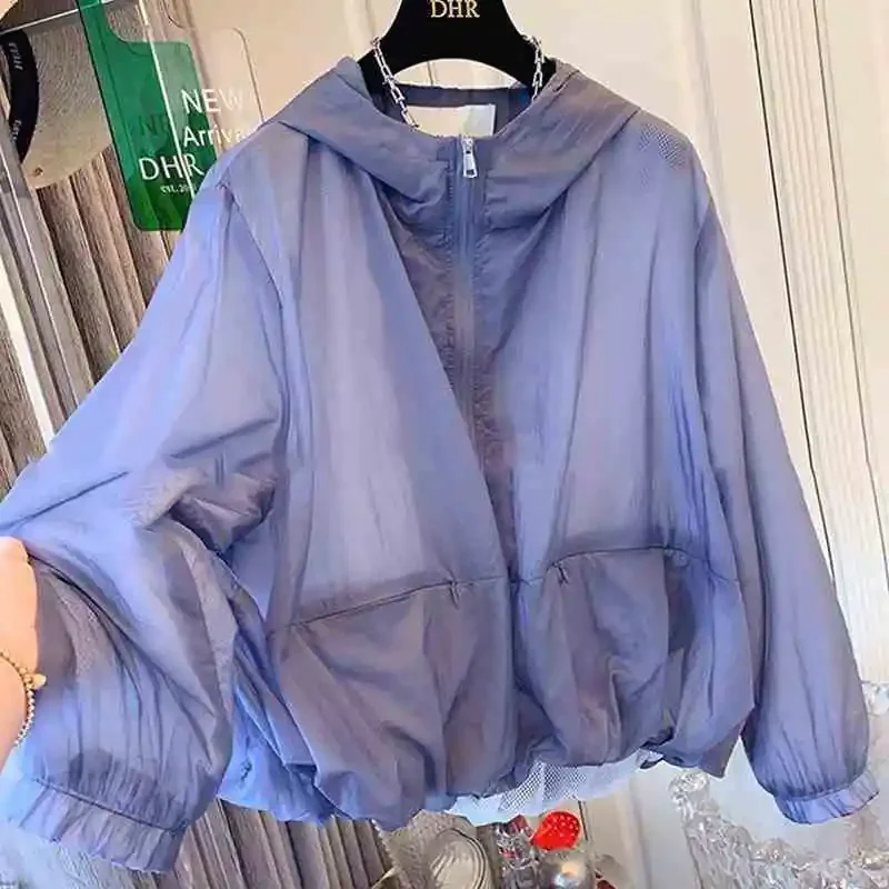 Lightweight Women Sun Protection Jacket Loose UV-Protective Breathable Cool-to-the-Touch Splice Summer Tops Coat Zip Sweatshirt
