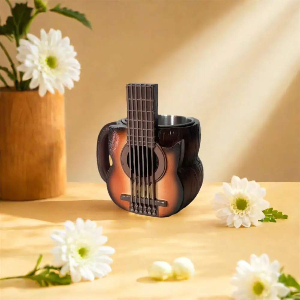 Stainless Steel Musical Instrument Coffee Mug Handcrafted Ornament Guitar Style Water Cup Durable Comfortable Handle