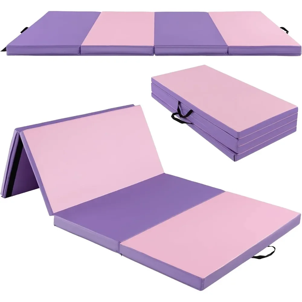 

8' x 4' x 2" Gymnastics Mat, Folding Tumbling Mat with Carry Handles, Hook & Loop Fasteners, 4 Panels for Fitness Exercise Yoga