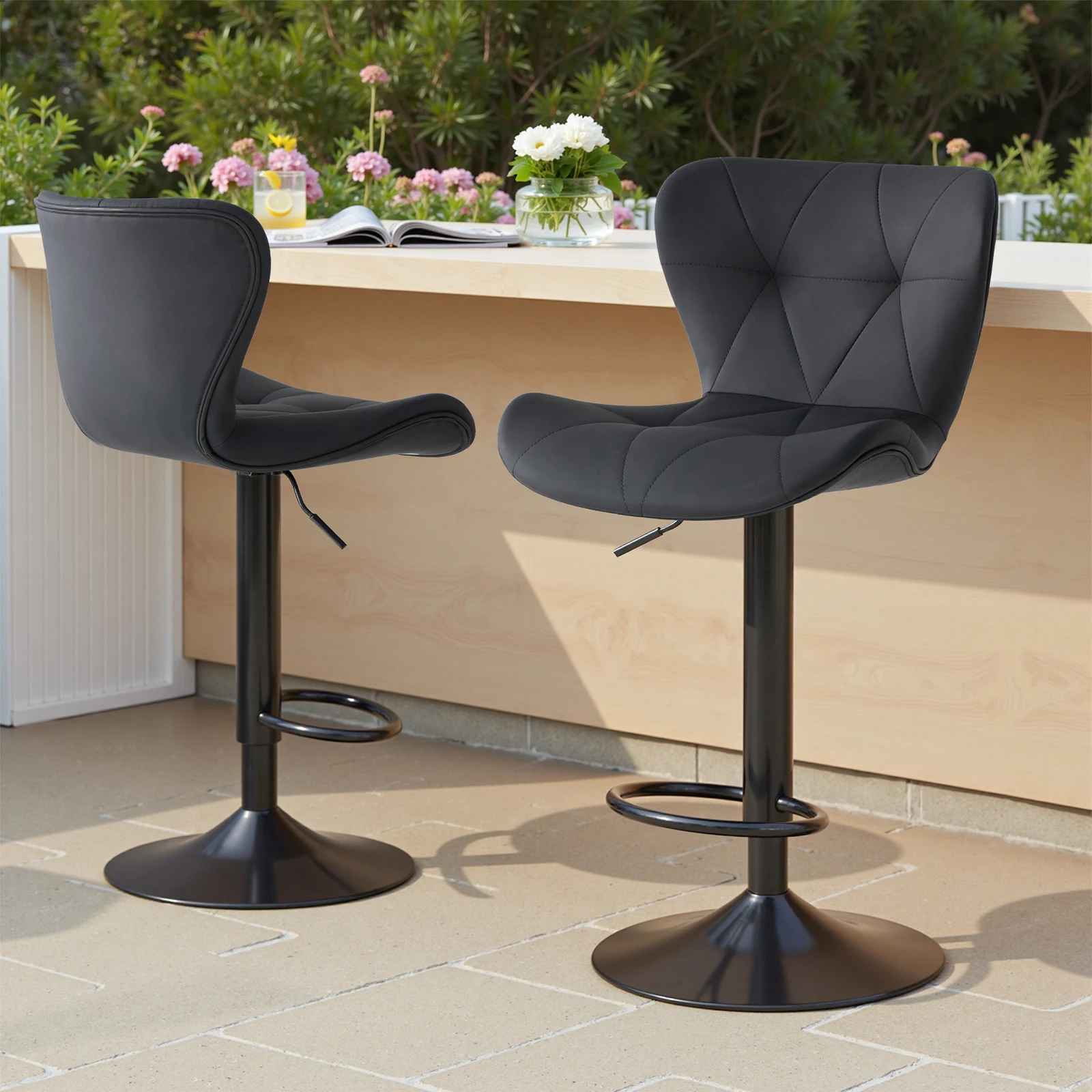 

MCQ Ergonomic High Back Faux Leather Office Chair Set of 2 Adjustable Upholstered Swivel with Curved Backrest Metal Legs