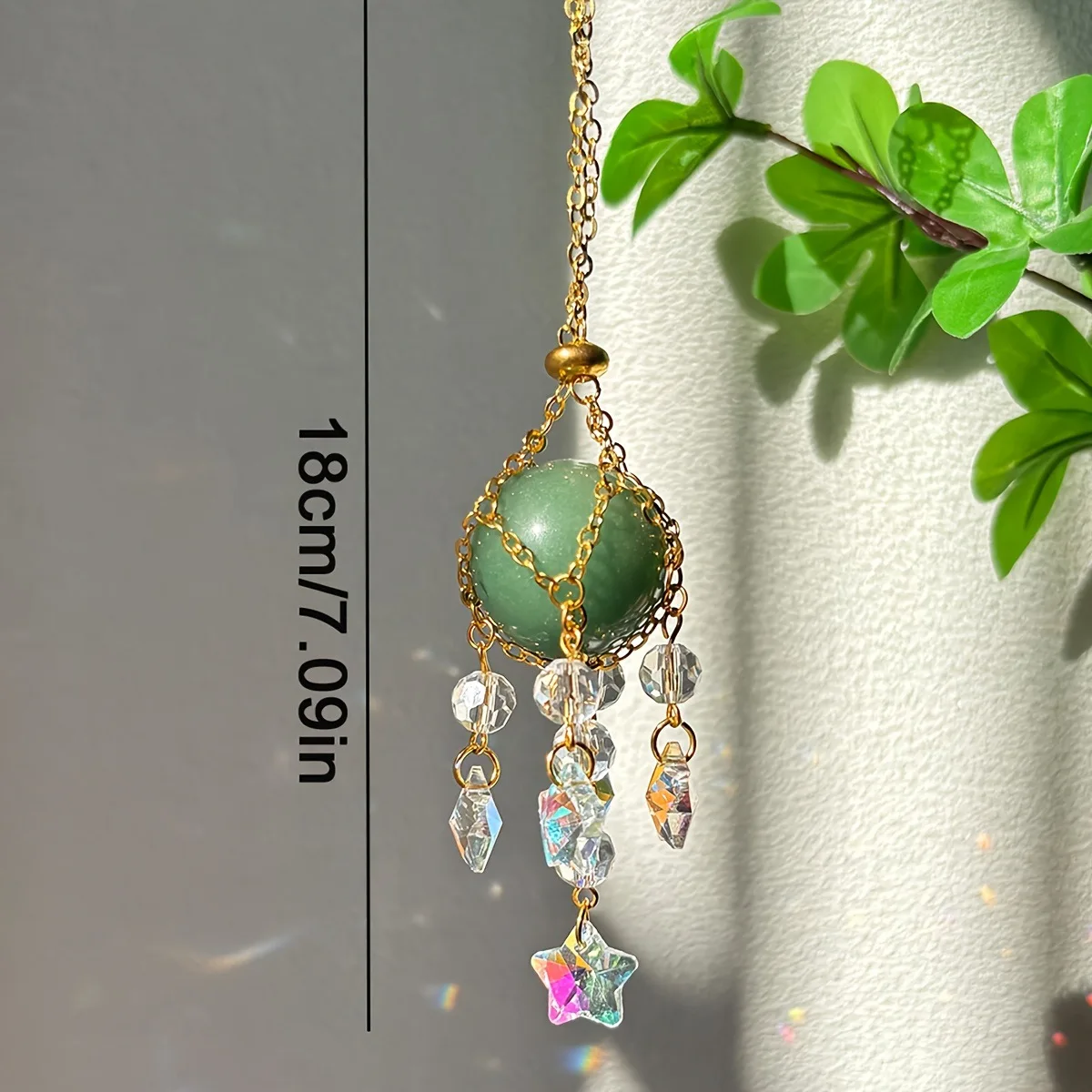 Natural Stone Star Suncatcher Hanging Ornament Handmade Woven Prism Rainbow Maker for Window Home Car Garden Patio Decor Gift