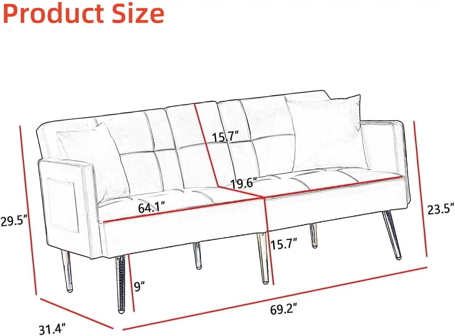 أريكة سرير نهاري قابلة للتحويل - سرير أريكة حديث من قماش الكتان مع حاملين أكواب ومساند للذراعين قابلة للإزالة، حب متعدد الوظائف