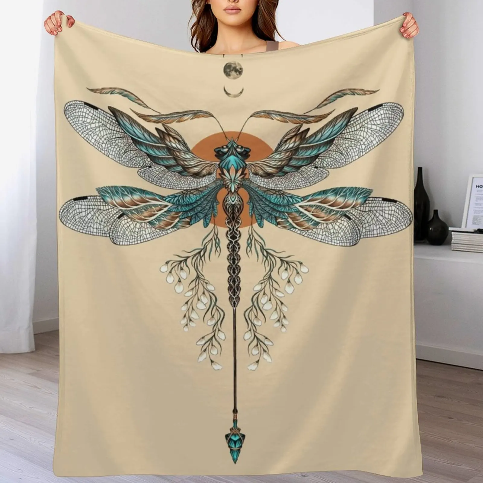 

Dragon Fly Tattoo Throw Blanket Spring Fall Cozy Throw Blanket for Couch