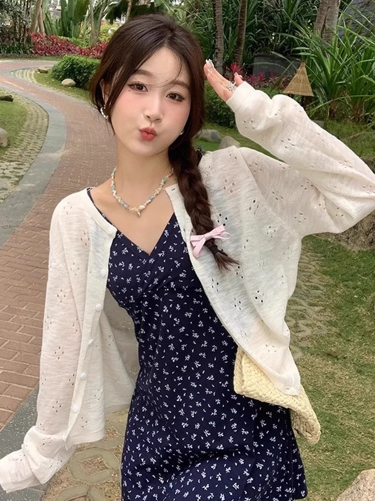 

Легкий дышащий кардиган из ледяного шелка для женщин, летний повседневный тонкий жакет с длинными рукавами, защита от солнца, ажурный топ