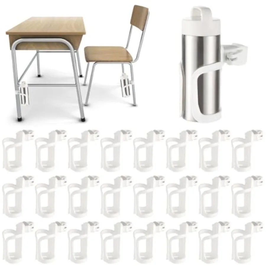 

24Pcs Water Bottle Holder for Classroom Durable Cupholder for Desk Chair Anti-Spill 360° Rotating Water Bottle Holders Back to