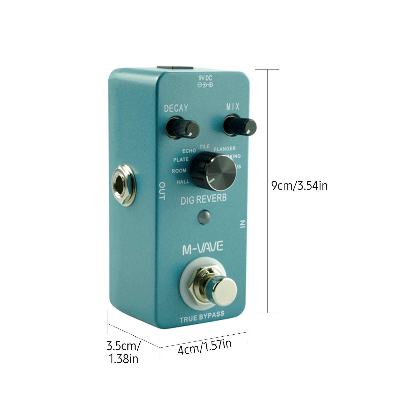 M-VAVE Dig Reverb Digital Reverb Gitarren effekt pedal 9 Reverb-Typen Decay & Mix Control True Bypass Full Metal Shell